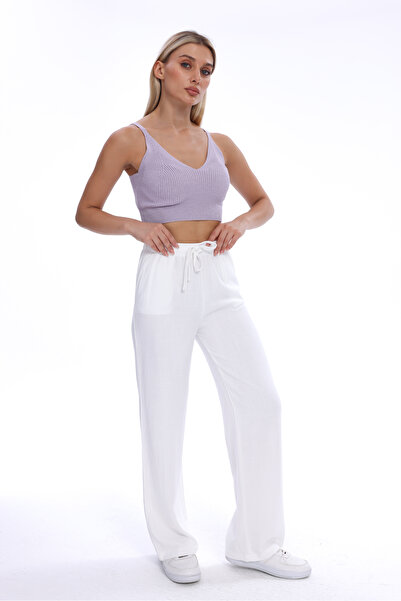 THE WESS Linen Mixed Stylish Loose Fit Pants White