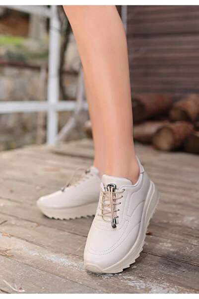 ALFA AKSESUAR 03 Romy Beige Leather Lace-Up Sneakers