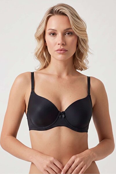 OBJE Women's Black Supported Push up Bra with Ear-Shaped Straps