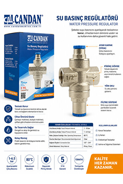 Candan Su Basınç Regülatörü 1/2” Ayarlanabilir Basınç Düşürücü