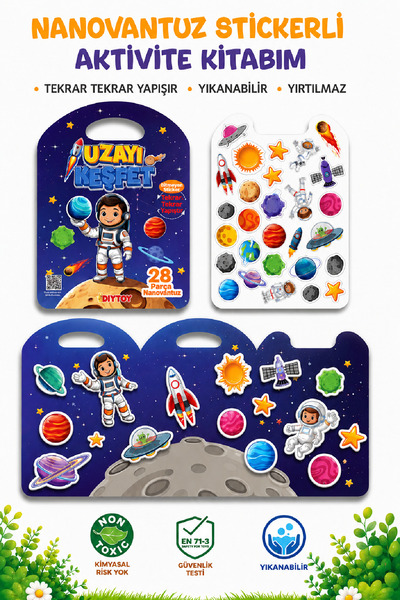 Diytoy 4'lü SET Nano Vantuzlu Bitmeyen Sticker Seti - Yıkanabilir, Yırtılmaz Eğitici Tekrar Tekrar Yapışan