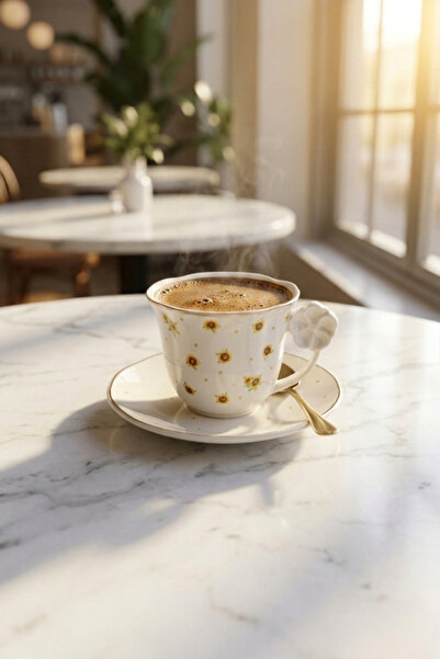LC Waikiki Coffee Cup Set 90 ml Porcelain Turkish Coffee Cup with Plate Flora...