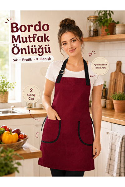 Kitchen Vogue Kitchen Apron Burgundy Water Repellent Stain-Resistant Apron wi...