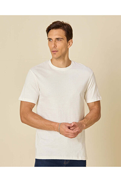 REDTAG Men Cream Plain T-Shirt