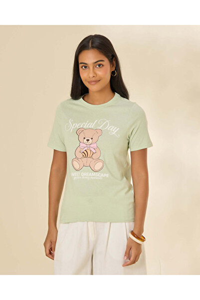REDTAG Women Green Printed Graphic T-Shirt