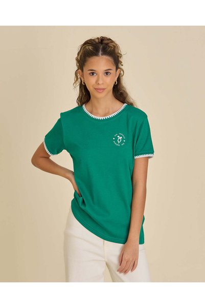 REDTAG Senior Girls Green KSA Crew Neck T-Shirt