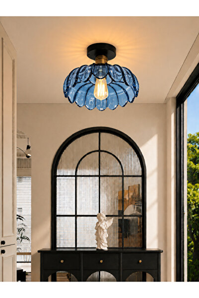 Luna Lighting Petra Model Safir Mavisi Cam Klasik Sarkıt Plafonyer Avize