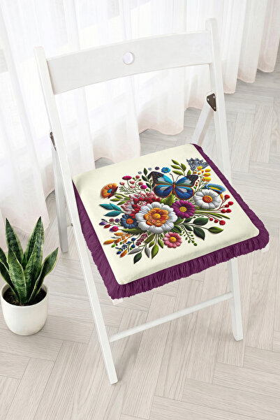 Realhomes Colorful Butterfly and Floral Bouquet Patterned Fringed Zippered Ch...