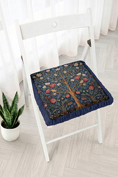 Realhomes Vintage Tree and Floral Pattern Fringed Zippered Chair Cushion - Pa...