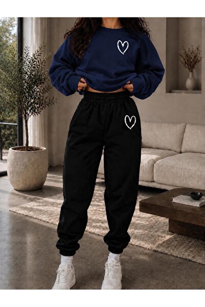 zeag Women's Minimal Heart Printed Crewneck Sweat Suit