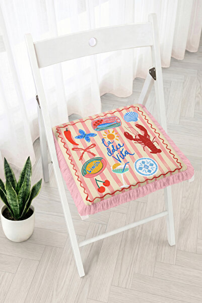 Realhomes La Dolce Vita Written Sea Shell Lobster and Lemon Pattern Fringed Z...