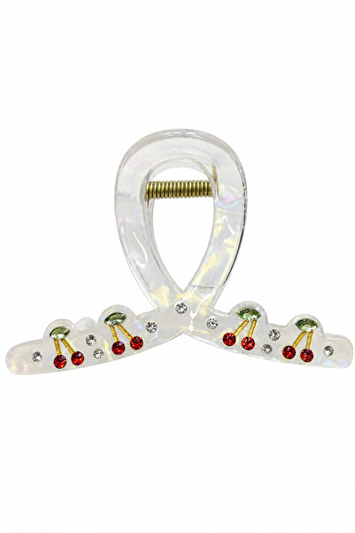 Jack Ferrero Transparent Pearlescent Cherry Detailed Stone Claw Hair Clip