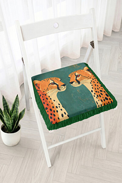 Realhomes Modern Safari Patterned Fringed Zippered Chair Cushion with Two Che...