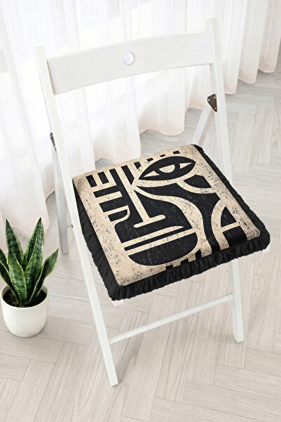Realhomes Fringed Zippered Chair Cushion with Abstract Face Figure and Thick ...