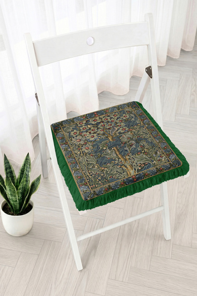 Realhomes Vintage Patterned Fringed Zippered Chair Cushion with Forest Deer a...