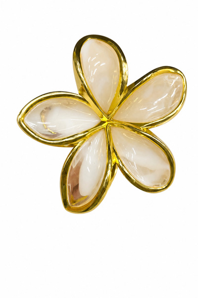 Jack Ferrero Large Size Hair Clip with Yellow Frame and Transparent White Flo...