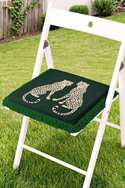 Realhomes Fringed Zippered Chair Cushion with Two Leopard Figures - Modern Ga...