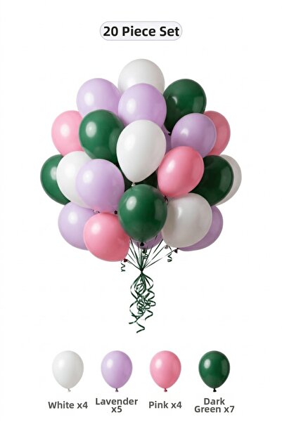 BALOMİS Cute Giraffe Themed Balloon Set Dark Green White 20 Pieces Girls Birt...