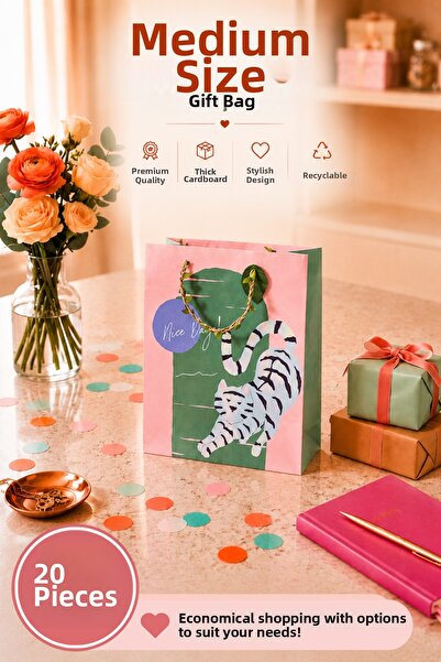 Daks 20 Pcs (23 X 18 X 10 cm) - Pastel Tiger Pattern Medium Size Cardboard Gi...