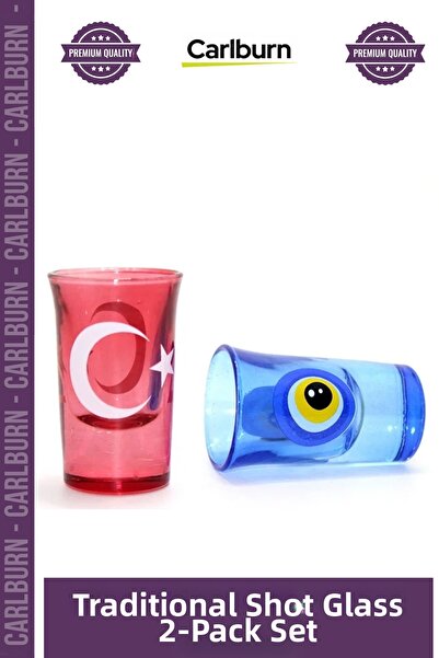 Carlburn # Porcelain Cups with Turkish Flag Evil Eye Bead Design, Set of 2, G...