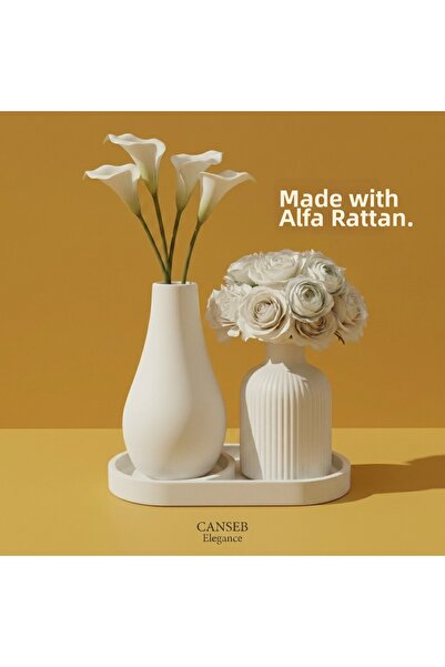 CANSEB Elegance طقم مزهريات زهور البامباس المزخرفة الثلاثية 13 سم - 10 سم - 1...