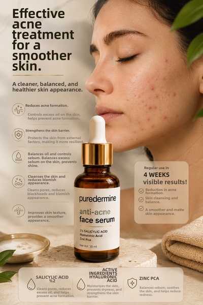 Puredermine Serena Anti-Acne Face Serum Provides Effective Care Against Acne Formation, Resulting in a More Radiant, Vibrant, and Confident Complexion.