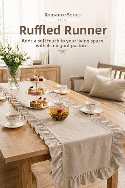 Morlay Coffee Ruffle Runner Tablecloth 40X110Cm