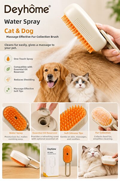 DEYHOME Cat Dog Brush with Handle Water Spray Massage Effect Hair Collecting ...