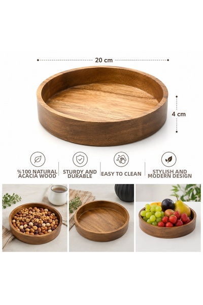 suhika Natural Acacia Wood Snack Plate & Presentation Plate 20X4 cm