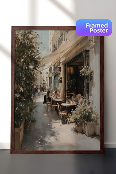 Zestia Βίντατζ ζωγραφική τοίχου, City Cafe Street με καφέ πλαίσιο Αρ. 20114