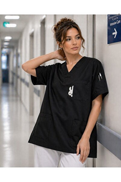 mirach Uniforme veterinare pentru femei Cute Bunny Top Premium, care nu rețin...
