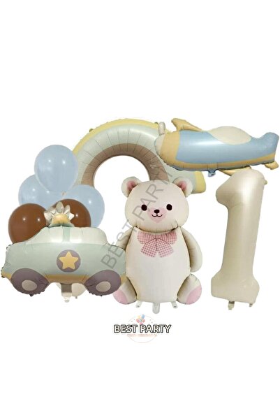 BEST PARTİ Latex Balloon Rainbow Airplane Police Car Birthday Balloon Set wit...