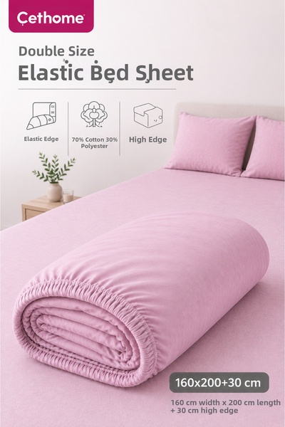 Weweus Çethome Cotton Pink Elastic Double Bed Sheet 160*200 cm