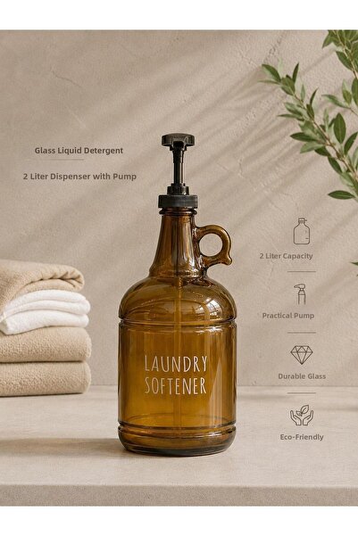 İLİVA Glass Liquid Detergent Dispenser - Amber Pump Detergent and Softener St...