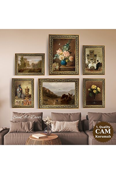 Sanart Set de picturi în ulei vintage înrămate, set de picturi înrămate din 6...