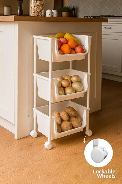 Kitchen Life 3-степенна рафтова система с колелца за играчки, кухненски рафт,...