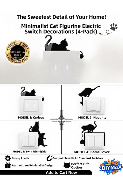 DIYMaX Decorative Black Socket and Electrical Switch Ornament with Cat Figure...