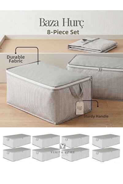 Venita Home 8 Pieces - Striped Large Size Under-Bed and Sofa Bed Storage Box ...