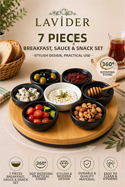 Lavider Rosé 7 Piece Ceramic Breakfast Set |   Snack Bowl, Sauce Bowl and Jam...