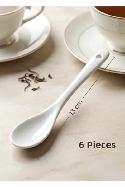 Qualitev 6 Pieces Porcelain Spoon Tea and Dessert Spoon 13 cm