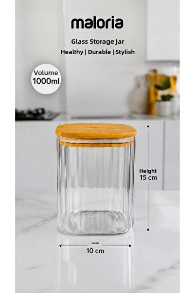 Maloria Square Bamboo Lid Crystal Striped Jar