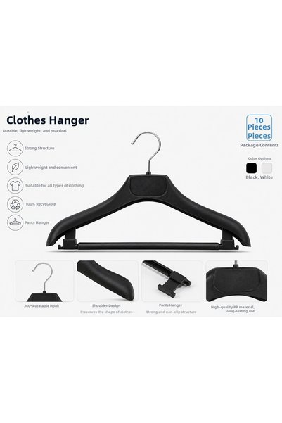 ÖZKAHRA TEKSTİL 28 cm Children's Suit Hanger Black Plastic Clothes Hanger with Trouser Bar