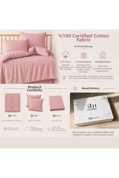 liefhome طقم غطاء لحاف أطفال معتمد مصنوع من القطن بنسبة 100% مقاس 100x150 – وردي باهت |   63 خيوط منسوجة |   شحن بالصندوق