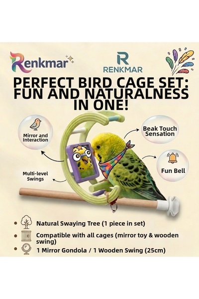 renkmar Bird Toy Mirror Gondola and Bird Perch for Lovebirds Canaries Finches...