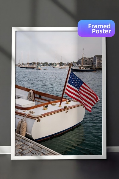 Postifull Poster cu barcă și steag, Poster cu ramă albă, Seria Old Money, NR:...