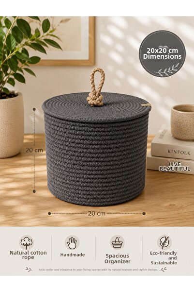 ÖRGÜM Coș 20x20 cm cu aspect de răchită, organizator decorativ lucrat manual,...
