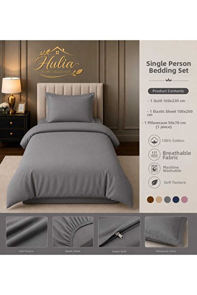 hulia home Elastic Sheet Duvet Cover Set Single Size Cotton Soft Textured Com...