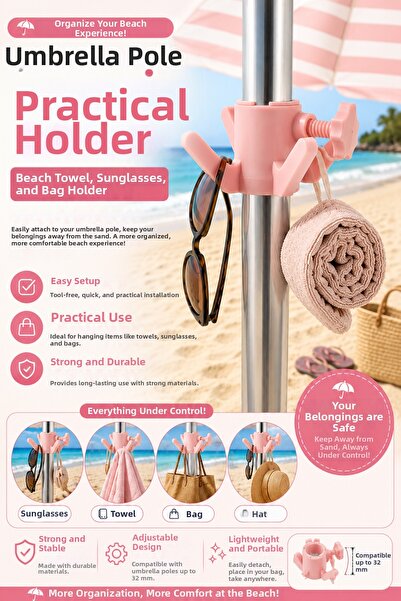 Formera Umbrella Pole Practical Hanger |   Beach Towel, Glasses and Bag Holder