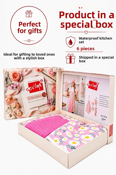 sevilya Bahar 6 Piece Boxed Kitchen Set Liquid-Proof Kitchen Apron Dowry Set ...