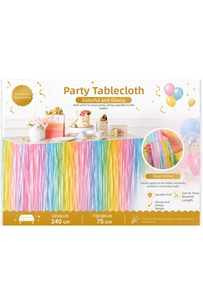 Partifabrik Decorative Tasseled Table Skirt Pastel Colored Gradient 240X75 cm